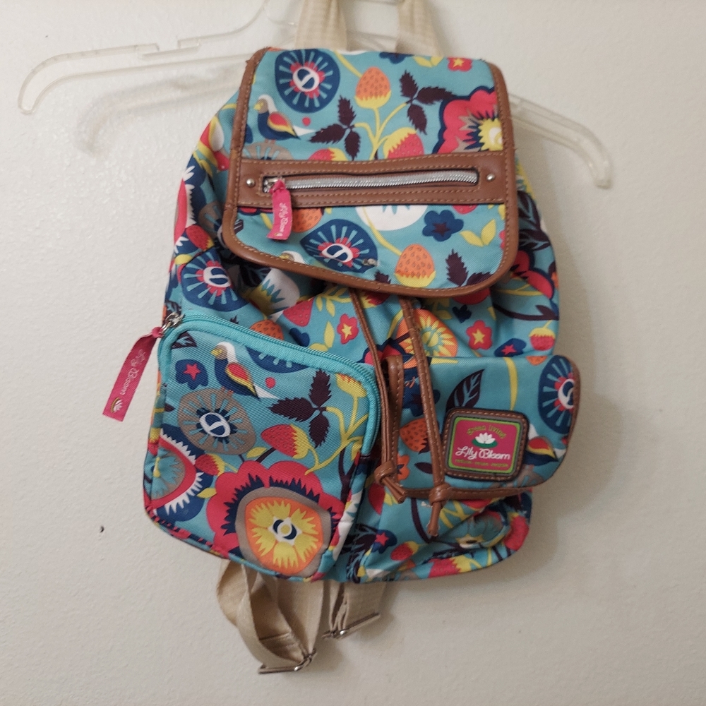 Lily Bloom Riley Backpack Handbag Floral Strawberry and Birds Recycled Polyester